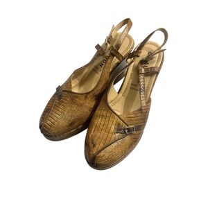Vintage Giraudon Slingback Wedge Heels Open Toe Brown Reptile Size 8